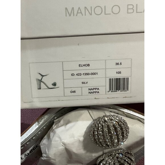 Manolo Blahnik Elhob 105 Leather Sandal in Silver 36.5 with Box Womens High Heel - Picture 12 of 15